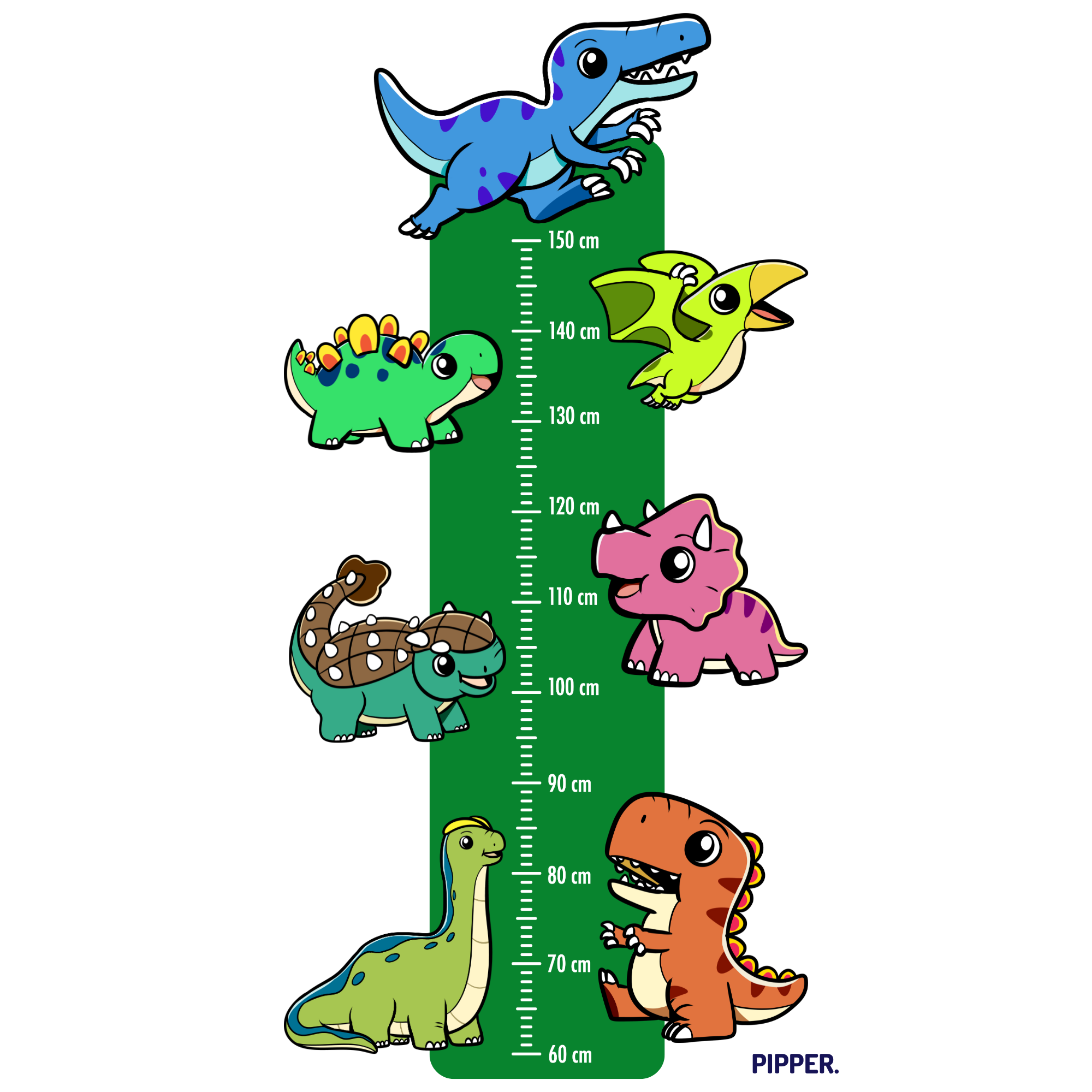Textilná nálepka na stenu - Detský meter - Dinosaury